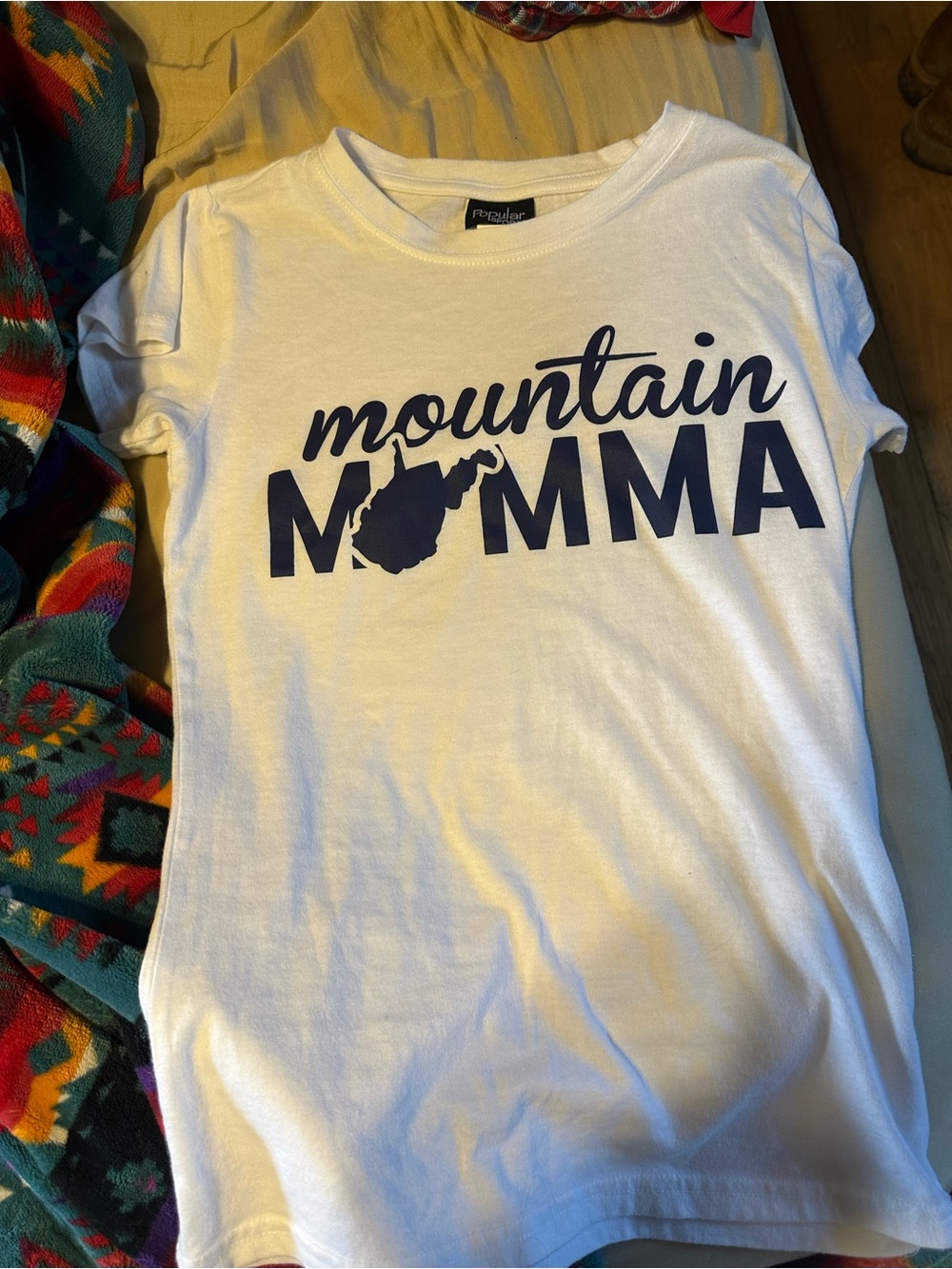 White "Mountain Momma" Graphic Tee for Kids - Navy Print
